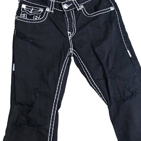 Vintage True Religion Jeans Size 32 STRAIGHT SUPER T BLACK WHITE STITCH - Picture 8 of 9